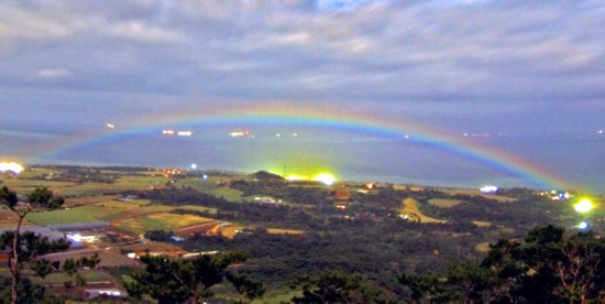 A rainbow observed in Ishigaki City, Okinawa, Japan. The rainbow was reflected by the moonlight.(file photo)
