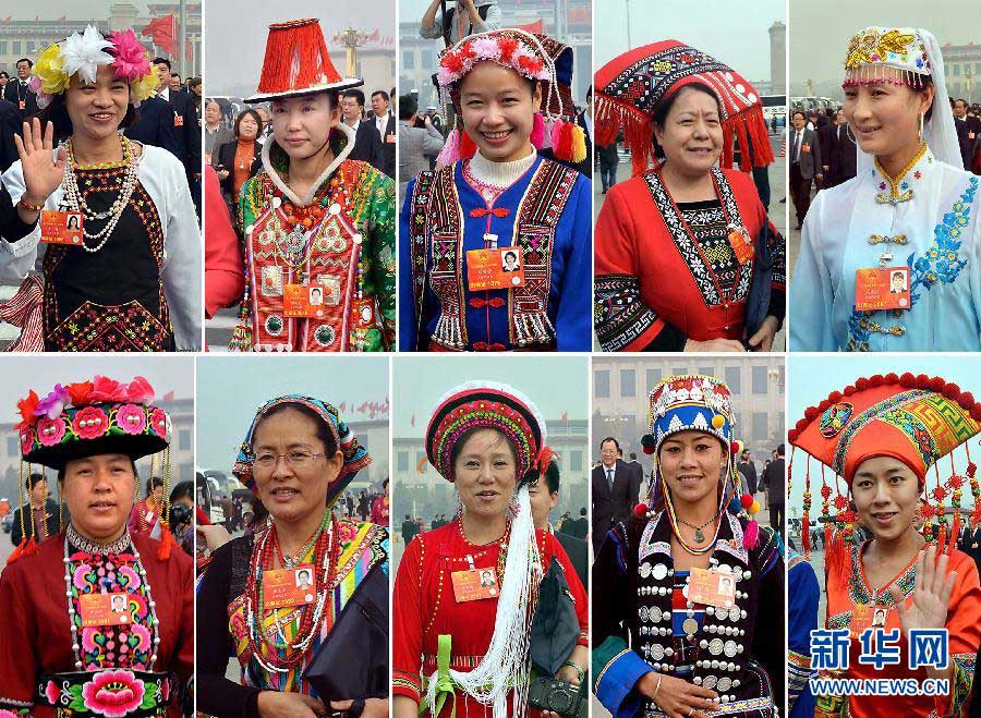 Photo shows the deputies from China’s ethnic minorities walking towards the Great Hall of the People. (Xinhua/ Wang Song)