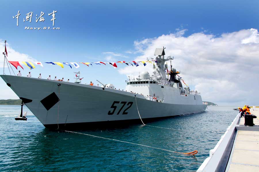 The Hengshui guided missile frigate was delivered and commissioned to the Navy of the Chinese People's Liberation Army (PLA) on July 9, 2012. With the hull number of 572, the Hengshui guided missile frigate has adopted various types of advanced weaponry and equipment and features optimal ship-body design. It is China’s independently-developed 054-A type guided missile frigate and has such combat functions as anti-ship, anti-aircraft, anti-submarine, fire support and so on. (chinamil.com.cn/Li Zhanglong)