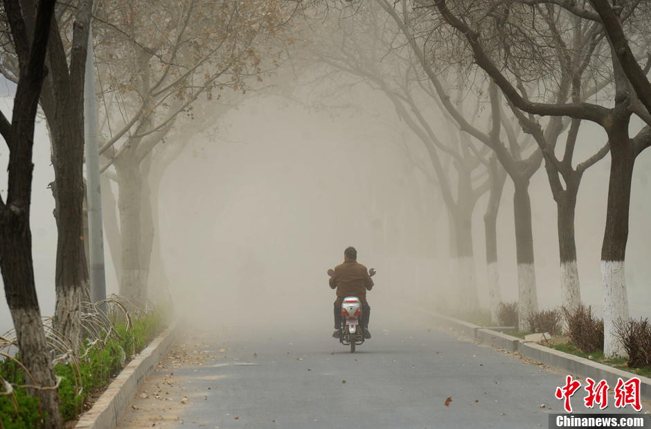 Strong wind and sand storm hit Lanzhou once again, making it difficult for local people to go out on March 25, 2013. (Chinanews.com/ Yang Yanmin)