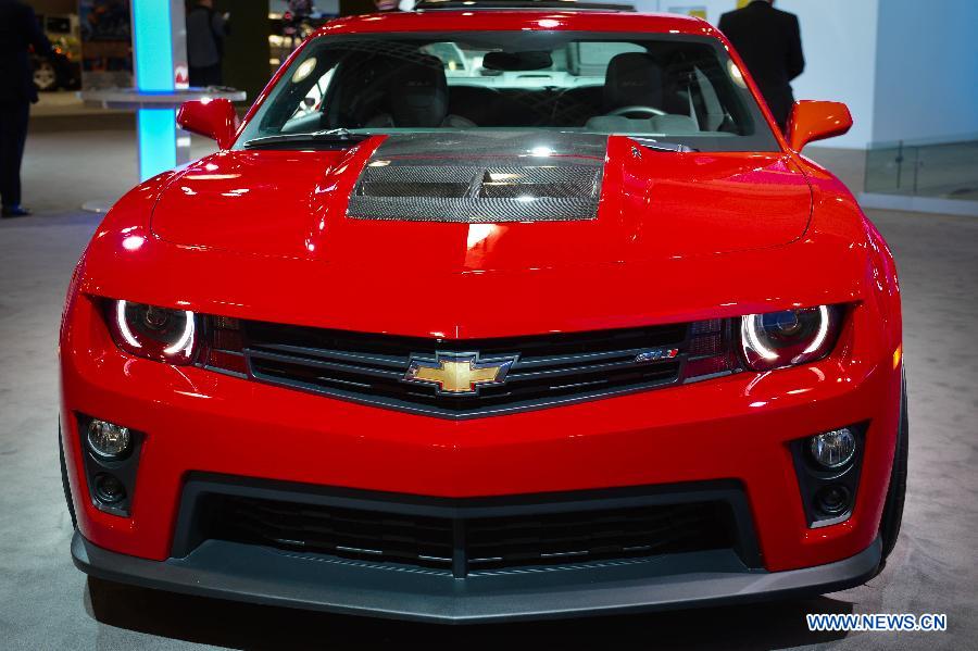 A Chevrolet Camaro ZL1 coupe is on display during press preview of the 2013 New York International Auto Show in New York, on March 27, 2013. The show features about 1,000 vehicles and will open to the public from March 29 to April 7. (Xinhua/Niu Xiaolei) 