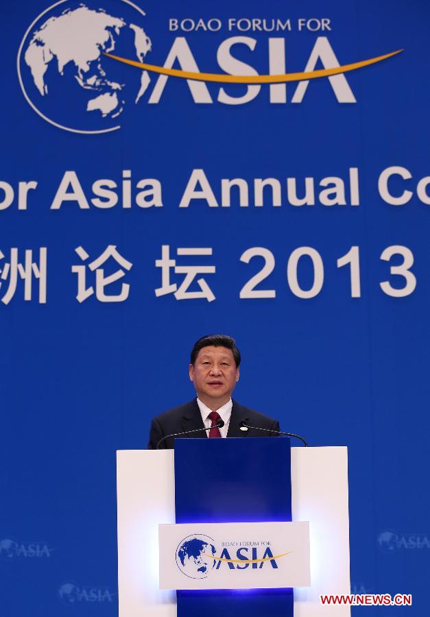 Chinese President Xi Jinping delivers a keynote speech at the opening ceremony of the Boao Forum for Asia (BFA) Annual Conference 2013 in Boao, south China's Hainan Province, April 7, 2013. (Xinhua/Pang Xinglei)