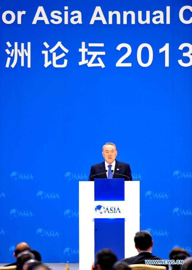 Kazakhstan's President Nursultan Nazarbayev gives a speech at the opening ceremony of the Boao Forum for Asia Annual Conference 2013 in Boao, south China's Hainan Province, April 7, 2013. (Xinhua/Zhao Yingquan)