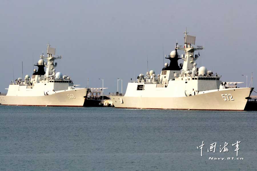 The joint mobile ship formation of the South China Sea Fleet under the Navy of the Chinese People's Liberation Army (PLA) officially returned to its home port at 09:00 on April 3, 2013. During the 16-day-long voyage, the joint mobile ship formation successively completed drills on 30-odd subjects such as defensive combat in naval mooring area, three-dimensional landing of the marine element, combined-arms assault on "enemy's" maritime mobile ship formation by various types of aircraft, maritime anti-terrorism and maritime search and rescue. The joint mobile ship formation sailed through the waters of the Xisha Islands, the Nansha Islands, the Zengmu Reef, the Bashi Channel and Western Pacific Ocean with a total navigation range of nearly 5,000 nautical miles. (China Military Online/Li Zhanglong)