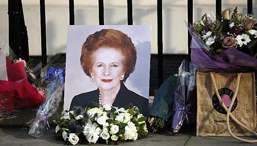 Flowers laid outside Thatcher's London home 