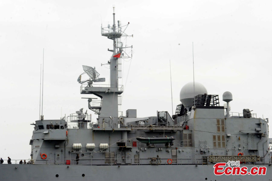 The French frigate Vendémiaire docks in Hong Kong, April 7, 2013. (Photo: CNS/Ren Haixia) 
