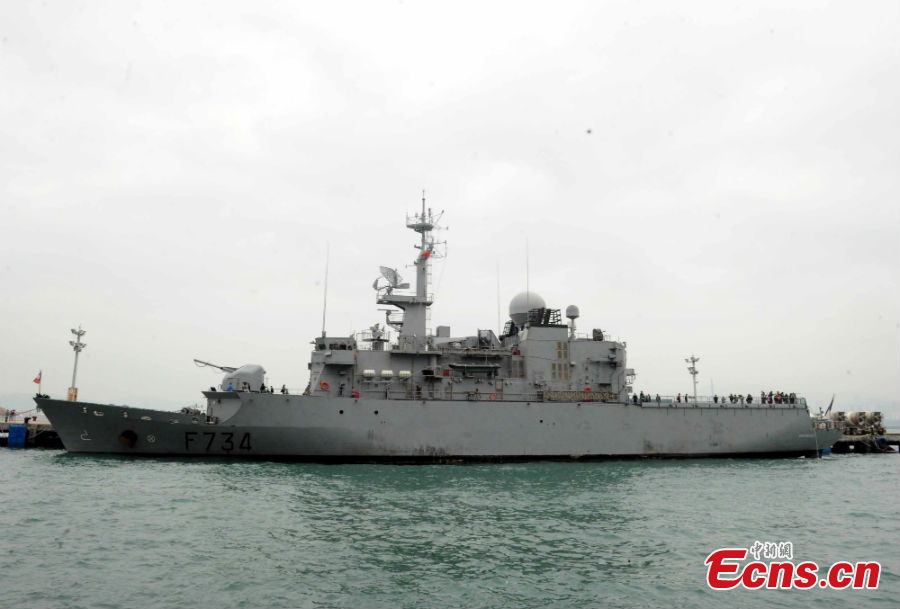 The French frigate Vendémiaire docks in Hong Kong, April 7, 2013. (Photo: CNS/Ren Haixia)