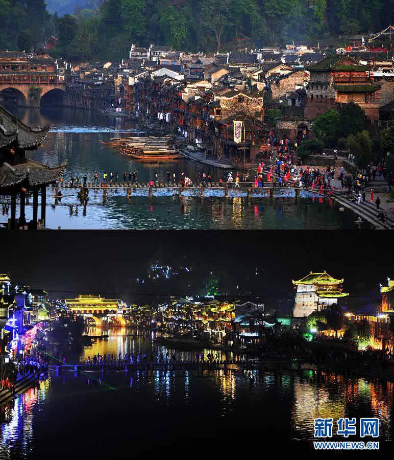 An imposition photo of Fenghuang, an ancient town in central China's Hunan province, April 8, 2013. (Xinhua/Zhao Zhongzhi)