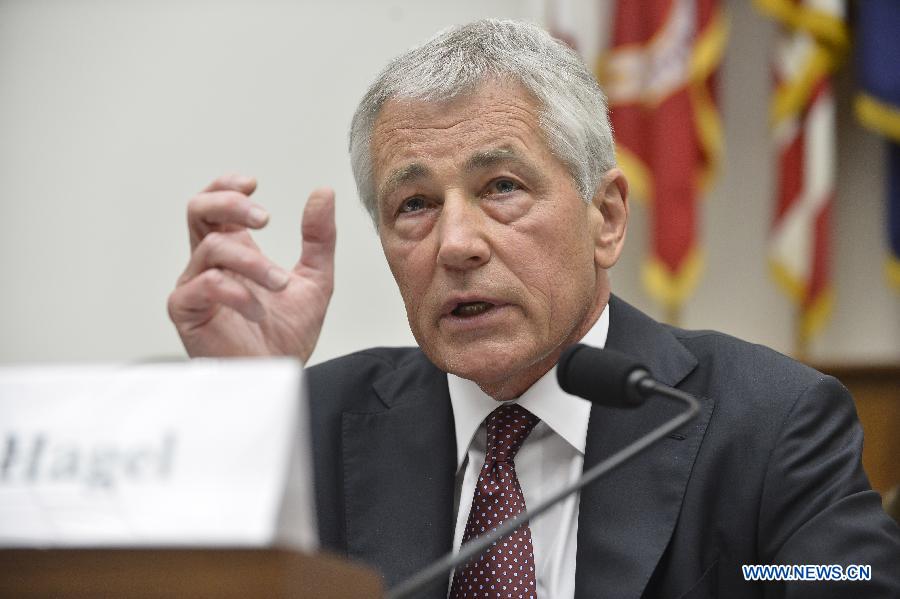 U.S. Secretary of Defense Chuck Hagel testifies before the House Armed Services Committee during a hearing on the fiscal year 2014 national defense authorization budget request from the Department of Defense, on Capitol Hill in Washington D.C., capital of the United States, April 11, 2013. U.S. President Barack Obama on Wednesday proposed a 526.6-billion-dollar base budget for the Defense Department in fiscal year 2014, as the Pentagon struggles to provide funds for its strategic rebalance to the Asia Pacific amid mandatory budget cuts. (Xinhua/Zhang Jun) 