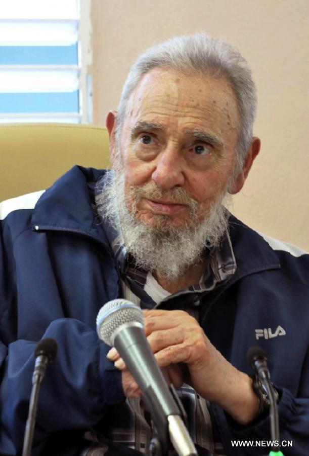 Image provided by Cubadebate on April 11, 2013 shows former Cuban president, Fidel Castro, attending the opening of the Vilma Espin Guillois school, in Havana, capital of Cuba, on April 9, 2013. According to the official media, Castro talked for over two hours to students, teachers and other guests to the opening ceremony of the school, which was built thanks to the initiative of former president. (Xinhua/Cubadebate) 