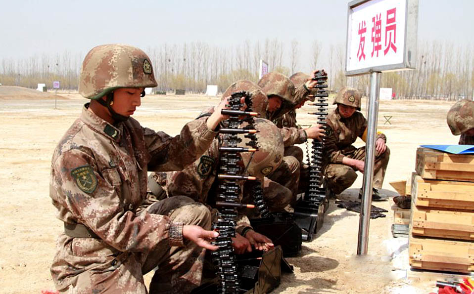 Soldiers in hard military training 