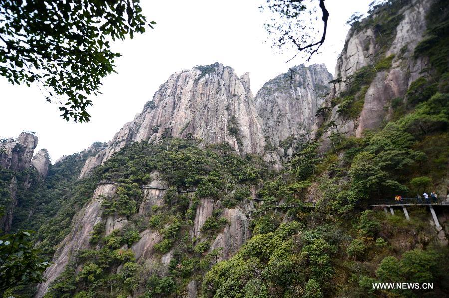 Photo taken on April 13, 2013 shows the scenery of the Sanqing Mountain in Shangrao City, east China's Jiangxi Province. The Sanqing Mountain is a renowned Taoist sacred moutain in Jiangxi Province. Sanqing means the "Three Pure Ones" in Chinese as the Sanqing Mountain is made up of three main summits: Yujing, Yuhua and Yuxu, representing the Taoist trinity. (Xinhua/Zhou Ke)