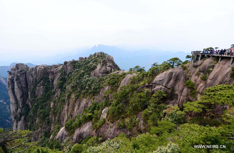 Photo taken on April 13, 2013 shows the scenery of the Sanqing Mountain in Shangrao City, east China's Jiangxi Province. The Sanqing Mountain is a renowned Taoist sacred moutain in Jiangxi Province. Sanqing means the "Three Pure Ones" in Chinese as the Sanqing Mountain is made up of three main summits: Yujing, Yuhua and Yuxu, representing the Taoist trinity. (Xinhua/Zhou Ke)