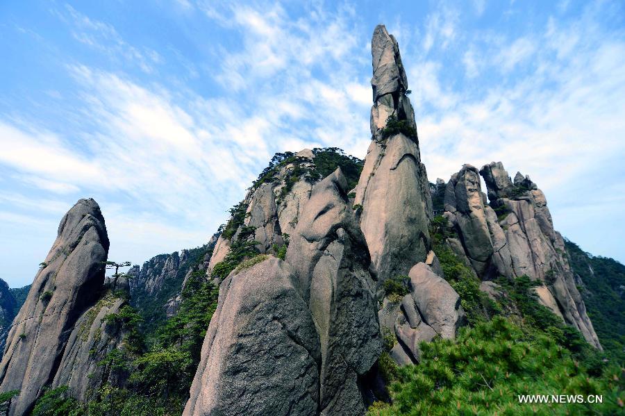 Photo taken on April 13, 2013 shows the scenery of the Sanqing Mountain in Shangrao City, east China's Jiangxi Province. The Sanqing Mountain is a renowned Taoist sacred moutain in Jiangxi Province. Sanqing means the "Three Pure Ones" in Chinese as the Sanqing Mountain is made up of three main summits: Yujing, Yuhua and Yuxu, representing the Taoist trinity. (Xinhua/Zhou Ke)