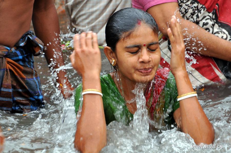 Indian girl bath scene