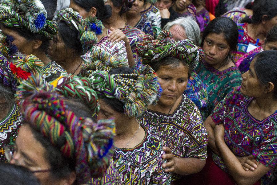 Indigenous survivors attend the trial against former Guatemalan President Jose Efrain Rios Montt at the Supreme Court of Justice in Guatemala City, capital of Guatemala, on April 18, 2013. Judge Carol Patricia Flores announced Thursday that she was dropping the genocide trial against former dictator Efrain Rios Montt due to a pending appeal, according to local press. (Xinhua/Luis Echeverria) 