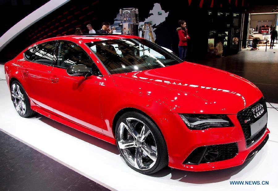 An Audi RS7 is exhibited at the Shanghai New International Expo Center in Shanghai, east China, April 19, 2013. The 15th Shanghai International Automobile Industry Exhibition will held here from April 21 to 29. (Xinhua/Chen Fei) 