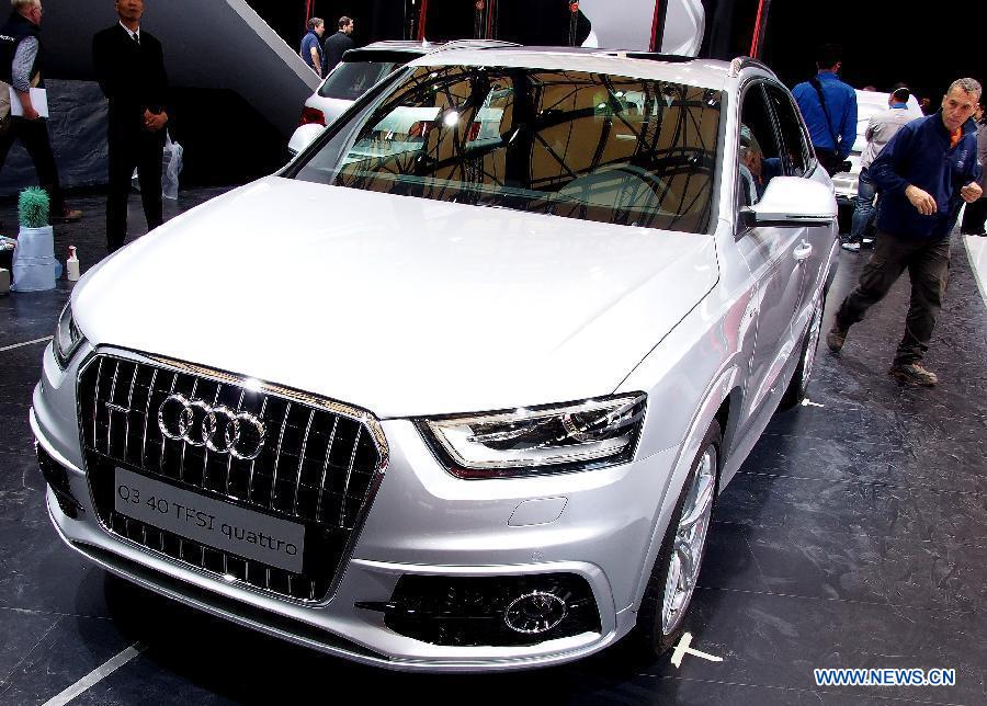 An Audi Q3 is exhibited at the Shanghai New International Expo Center in Shanghai, east China, April 19, 2013. The 15th Shanghai International Automobile Industry Exhibition will held here from April 21 to 29. (Xinhua/Chen Fei) 