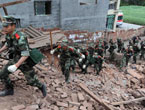 Rescuers conduct rescue work in quake-hit zone