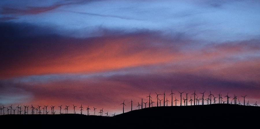 Photo taken on March 15, 2013 shows the wind turbines at Palm Springs in California State, the United States. The American Wind Energy Association (AWEA) released its annual report on April 11, saying that the U.S. has become the world's largest wind energy market. (Xinhua/Yang Lei) 