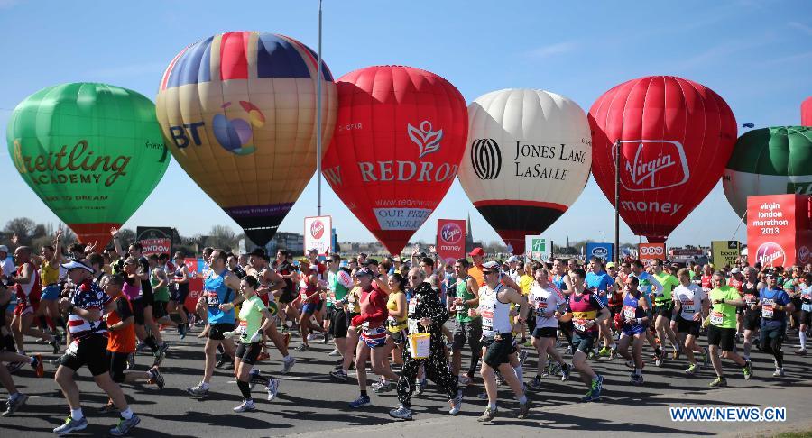 Athletes take part in the London Marathon in Greenwich, London, capital of Britain, on April 21, 2013. (Xinhua/Yin Gang)