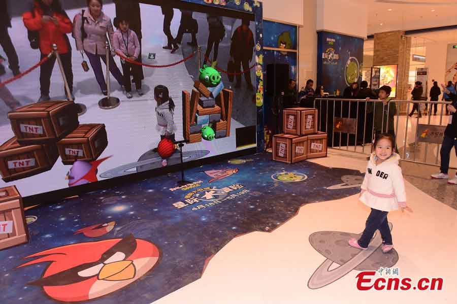 An angry-birds-themed exhibition, authorized by the Rovio Entertainment Ltd, is being held in Beijing. As the first of its kind in the Chinese mainland, the exhibition will run till May 19, 2013. (CNS / Li Xueshi)