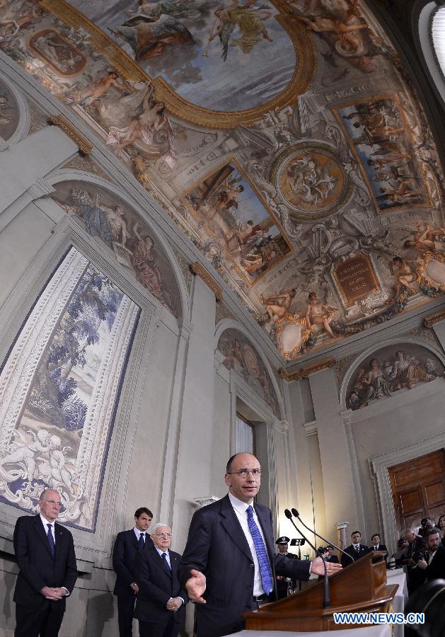 Enrico Letta attends a press conference in Rome, Italy, April 24, 2013. Italian President Giorgio Napolitano on Wednesday named the center-left Democratic Party (PD) Vice Secretary Enrico Letta to form a new government in a bid to end political stalemate. (Xinhua/Alberto lingria)