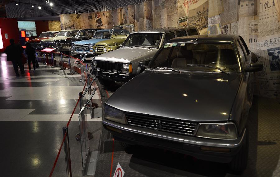 Photo taken on April 28, 2013 shows various generations of cars in the Beijing Auto Museum in Beijing, capital of China. Beijing Auto Museum, a museum aimed at the promotion of auto culture, was awarded the National 4A tourist attraction on Sunday. (Xinhua/Qi Heng)