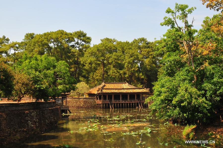 Photo taken on April 28, 2013 shows a mausoleum in Hue, a famous historic and cultural city in central Vietnam. Hue was the capital of Nguyen Dynasty, the country's last feudal dynasty. Hue was recognized by the United Nations Educational, Scientific and Cultural Organization as a World Heritage in 1993. (Xinhua/Zhang Jianhua) 