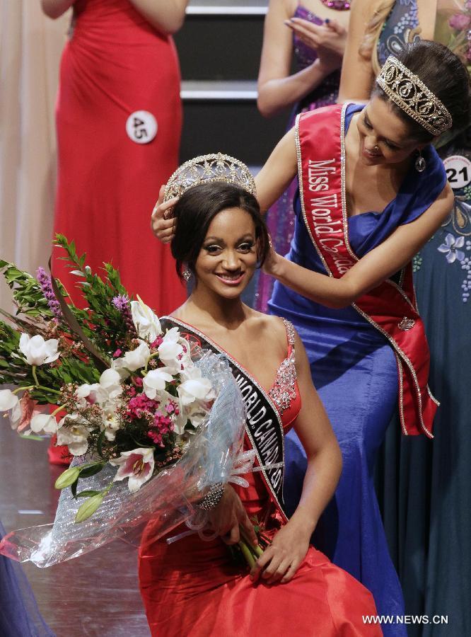Camille Munro from Regina, Saskatoon was crowned to be Miss World Canada 2013 at River Rock Show Theatre in Richmond, Canada, May 9, 2013. Winning contestant Camille Munro will represent Canada in Miss World 2013 Final, to be held in Jakarta, Indonesia September 28.(Xinhua/Liang Sen) 