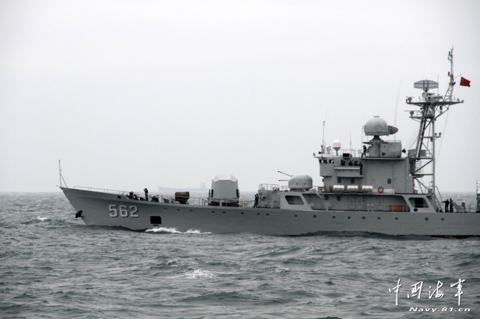 The Jiangmen missile frigate under the South Sea Fleet of the Chinese People's Liberation Army Navy (PLAN) is in live-ammunition fire training in the waters of the Nansha Islands in the South China Sea. (China Military Online/Gao Yi, Zhao Changhong) 