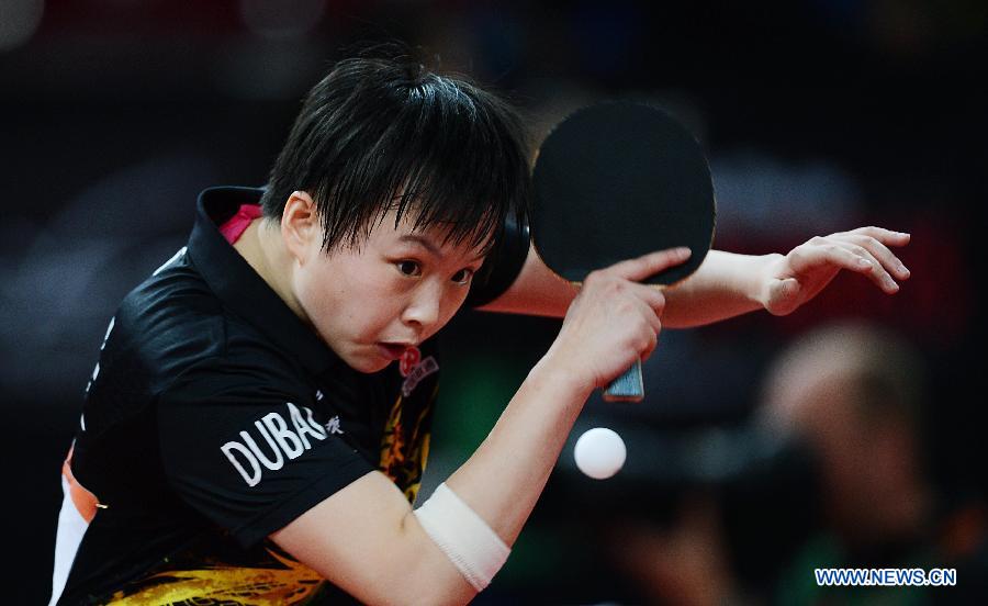 Hu Limei of China competes during the women's singles first round match against Georgina Pota of Hungary at the 2013 World Table Tennis Championships in Paris, France, May 15, 2013. Hu Limei won 4-0. (Xinhua/Tao Xiyi)