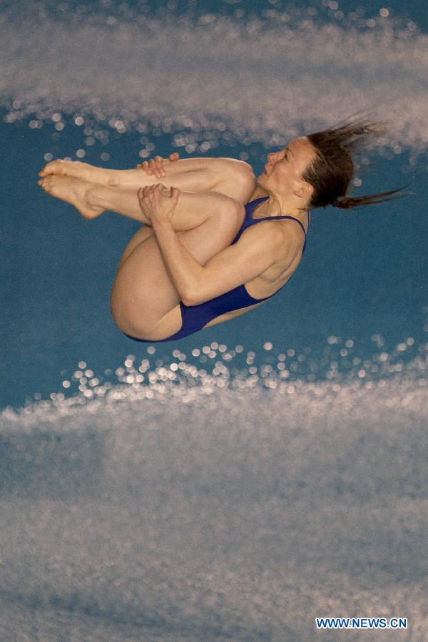British diver Rebecca Gallantree competes in the women's 3m springboard single semifinals during the fifth stage of the Diving World Series of International Swimming Federation (FINA) in Guadalajara, Jalisco, Mexico, on May 18, 2013. (Xinhua/Alejandro Ayala)