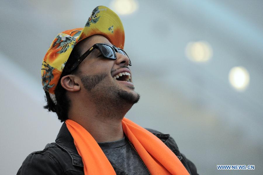 American singer SkyBlu attends a press conference for the Social Star Awards in Singapore's Marina Bay Sands Theatre, on May 22, 2013. The inaugural Social Star Awards ceremony will be held Thursday in Singapore and the Singapore Social Concerts will be held in Singapore on May 24 and May 25. (Xinhua/Then Chih Wey) 