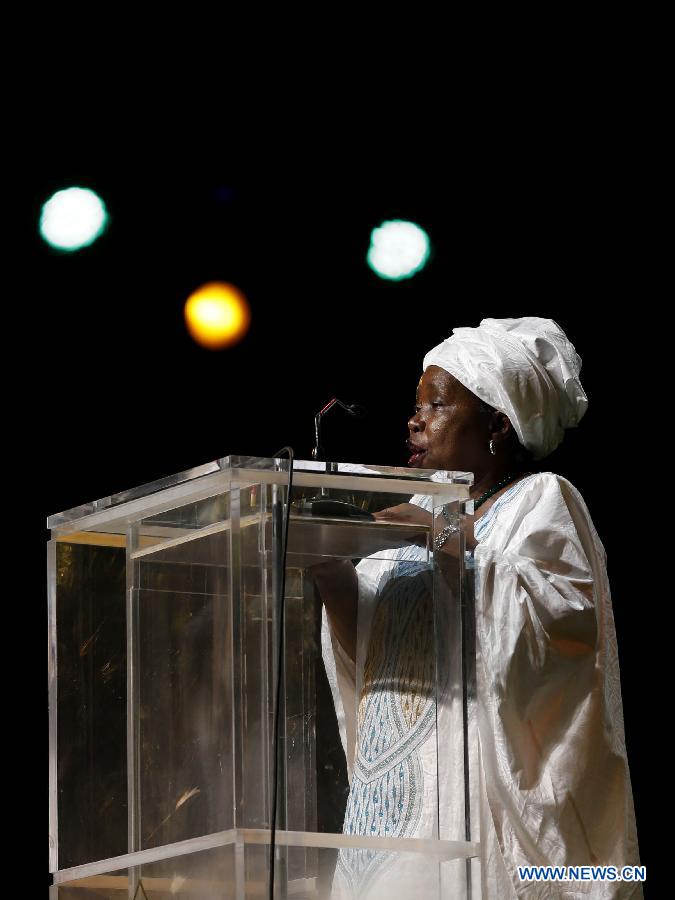 African Union (AU) Chairperson Nkosazana Dlamini-Zuma addresses the ceremony to mark the 50th anniversary of the founding of the African Union, in Addis Ababa, Ethiopia, on May 25, 2013. (Xinhua/Zhang Chen)
