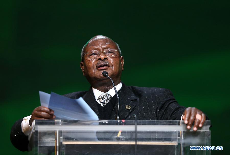 Uganda President Yoweri Museveni addresses the ceremony to mark the 50th anniversary of the founding of the African Union, the successor of the Organisation of African Unity (OAU), in Addis Ababa, Ethiopia, on May 25, 2013. (Xinhua/Meng Chenguang)