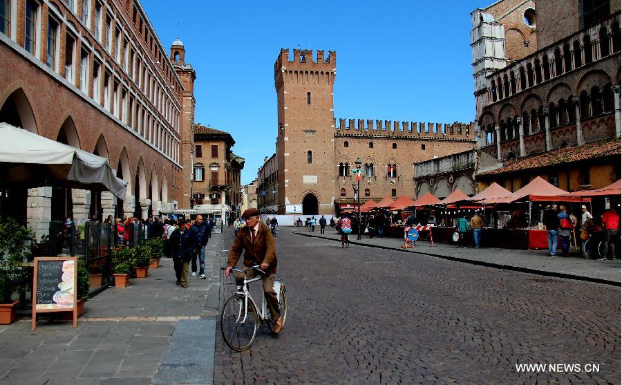 Photo taken on May 26, 2013 shows the old town of the historical city of Ferrara in northern Italy. Ferrara, City of the Renaissance, and its Po Delta were inscribed on the World Heritage List in 1995. (Xinhua/Ge Chen) 