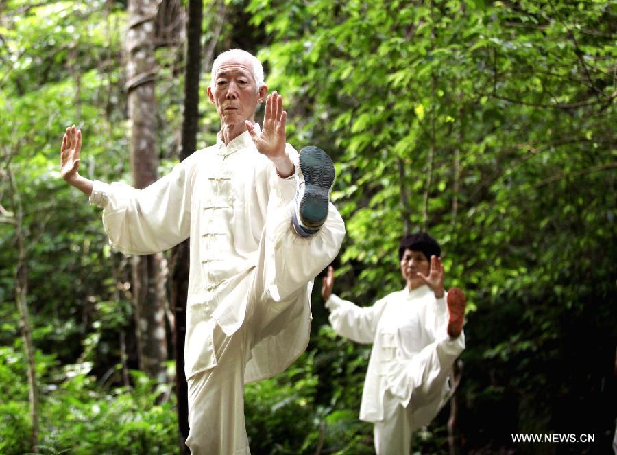Tachi lovers practise at the Yangling National Forest Park in Chongyi County, east China's Jiangxi Province, May 29, 2013. Chongyi County, located in southwest Jiangxi Province, is well-known for its high forest coverage rate, which reaches 88.3 percent, and its slower pace of life. (Xinhua/Yin Hong)