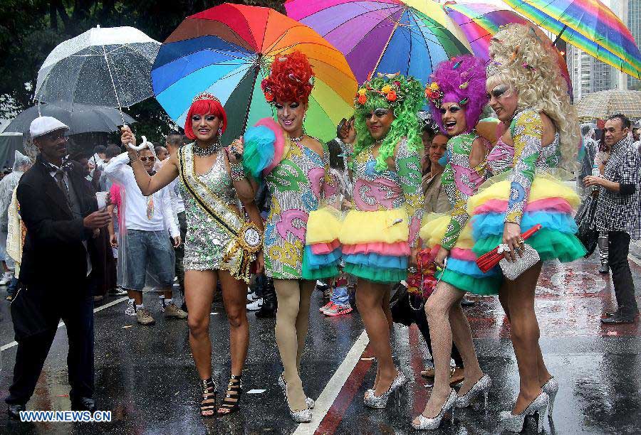 Residents attend the 17th Gay Pride Parade in the city of Sao Paulo, Brazil, on June 2, 2013. (Xinhua/Rahel Patrasso) 