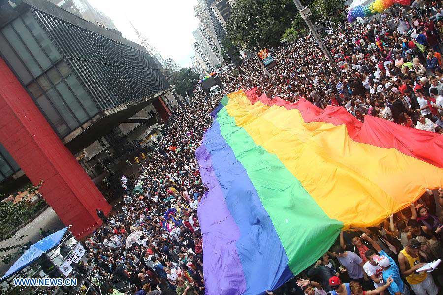 Residents attend the 17th Gay Pride Parade in the city of Sao Paulo, Brazil, on June 2, 2013. (Xinhua/Rahel Patrasso) 
