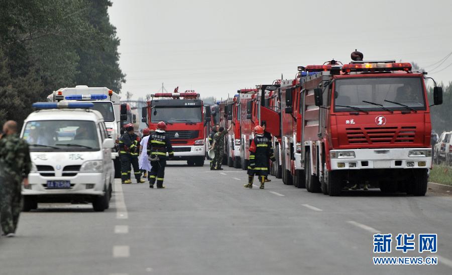 A fire broke out at around 6:06 am at a slaughterhouse owned by the Jilin Baoyuanfeng Poultry Company in Mishazi township of Dehui city, Northeast China's Jilin province, killing at least 61 people. (Xinhua/Wang Haofei)