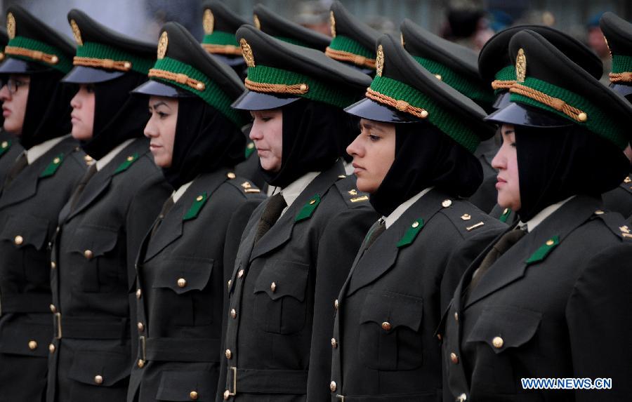 Women officers of Afghan National Army attend in their graduation ceremony in Kabul, capital of Afghanistan, on Nov. 24, 2011. More than 150 men and women soldiers were commissioned to Afghan National Army on Thursday, after a five-month military training. (Xinhua/Ahmad Massoud)