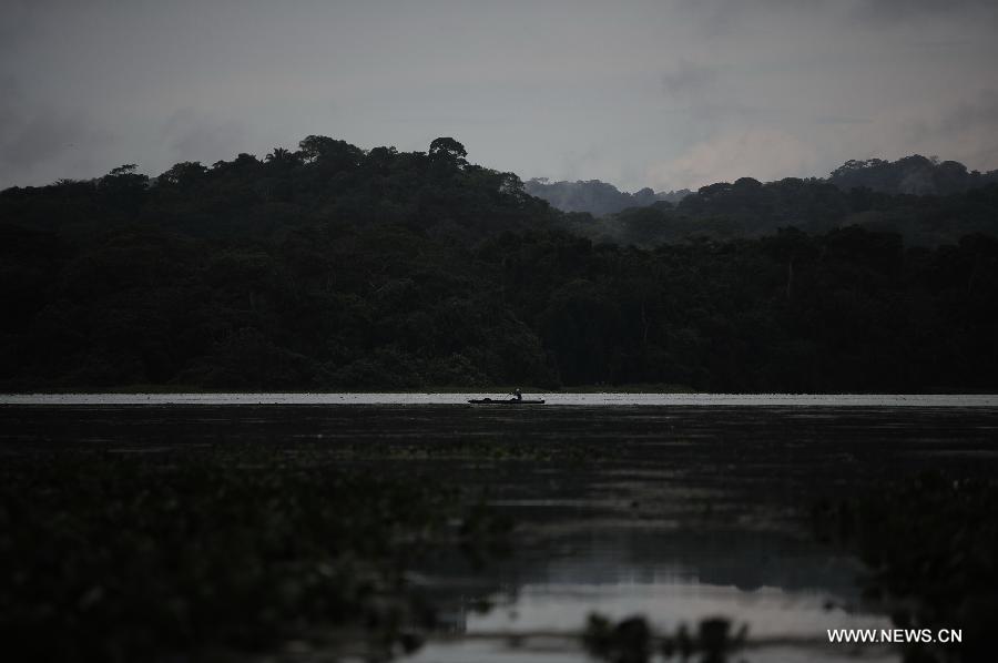 A man of the Embrea ethnic group sails on a boat in lake Gatun in the Ella Puru Embrea community, outskirts of Panama's capital Panama City, on June 4, 2013. The Embrea and Wounaan indigenous groups are related to the environment through a economy based on agriculture, hunting, fishing and gathering, and now a days with small surplus for trade. The General Assembly of the United Nations (UN), declared June 5 as the World Environment Day. (Xinhua/Mauricio Valenzuela)