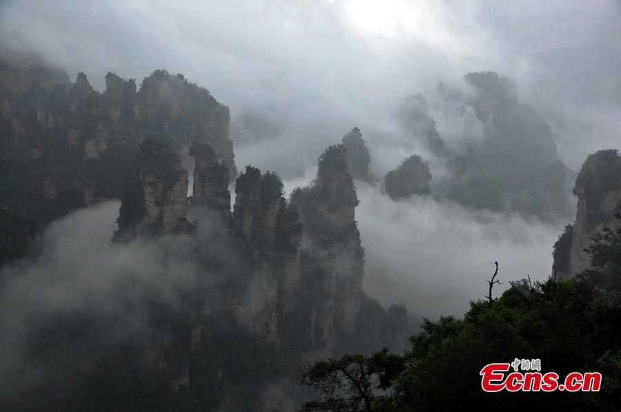 Photo taken on June 6, 2013 shows the scenery of Zhangjiajie National Forest Park in Zhangjiajie, Central China's Hunan Province. Heavy rain hit the area on Thursday. (CNS/Deng Daoli)