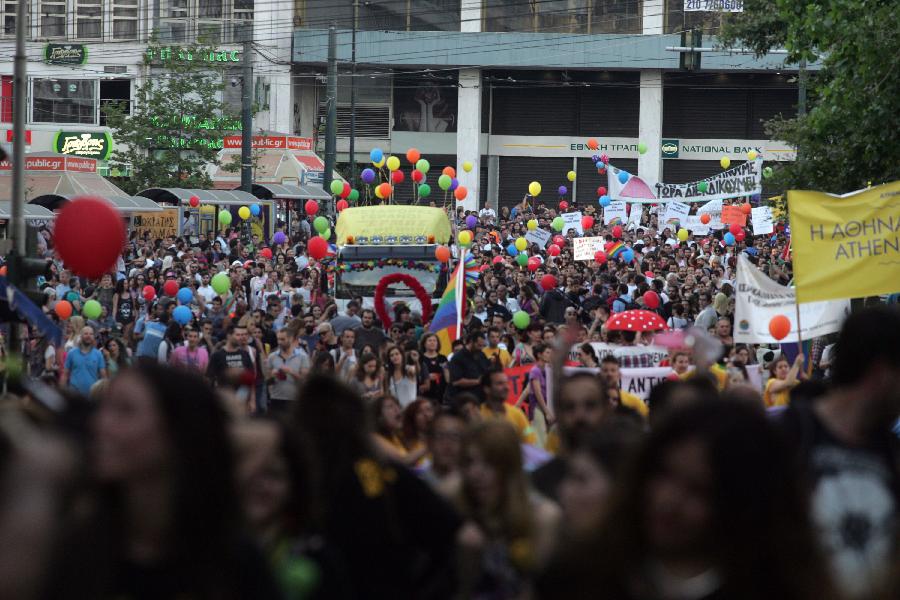 People take part in the 9th Gay Pride Festival in Athens, Greece, on June 8, 2013. (Xinhua/Marios Lolos)