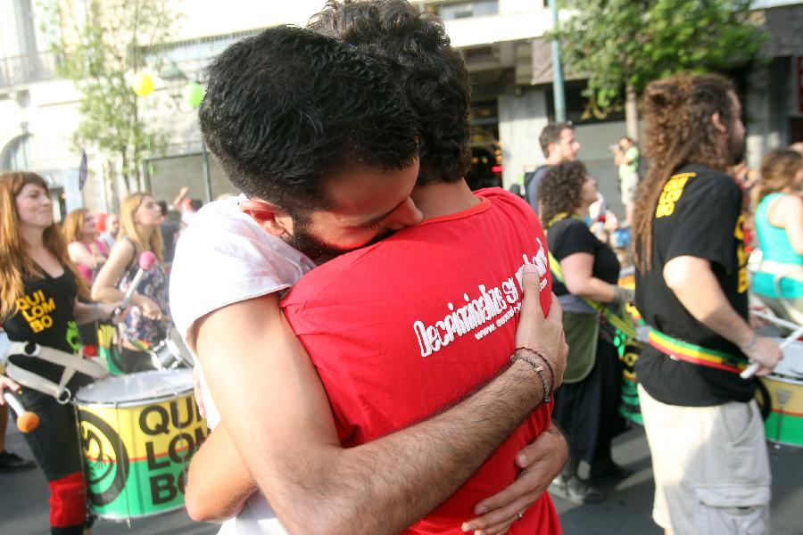 People take part in the 9th Gay Pride Festival in Athens, Greece, on June 8, 2013. (Xinhua/Marios Lolos)