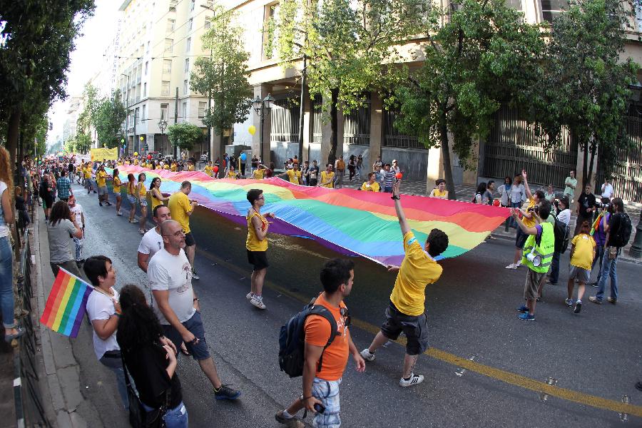 People take part in the 9th Gay Pride Festival in Athens, Greece, on June 8, 2013. (Xinhua/Marios Lolos) 