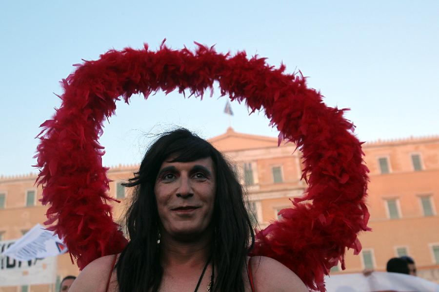 A man takes part in the 9th Gay Pride Festival in Athens, Greece, on June 8, 2013. (Xinhua/Marios Lolos) 