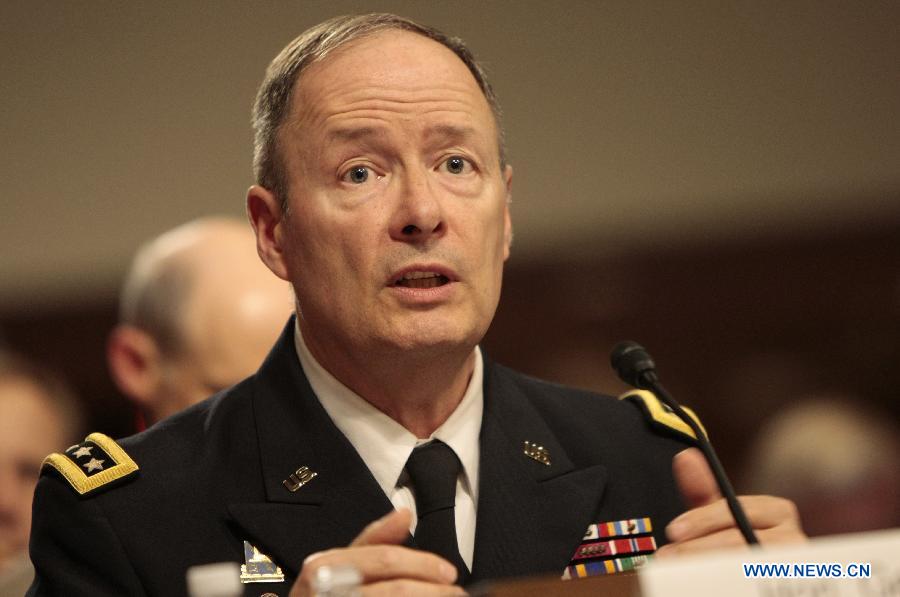 U.S. Army Gen. Keith Alexander, commander of the U.S. Cyber Command, director of National Security Agency (NSA), testifies before a Senate Appropriations Committee hearing in Washington D.C. on June 12, 2013. (Xinhua/Fang Zhe) 