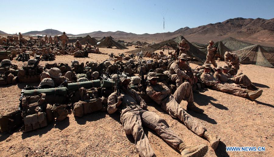 U.S. soldiers particiapte in the multinational training military exercise, codenamed Eager Lion, at the city of Quweira, 290 km south of Amman, Jordan, on June 16, 2013. (Xinhua/Mohammad Abu Ghosh)